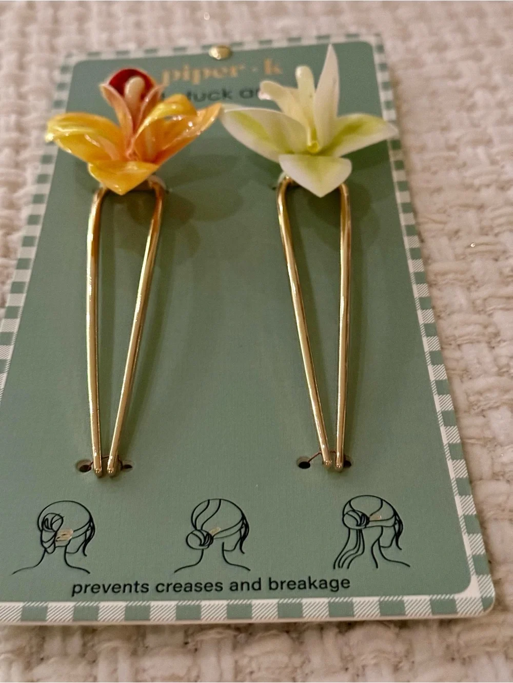 piper.k 🌸🌼🌺Yellow & White Floral Hair Pins - Set of 2